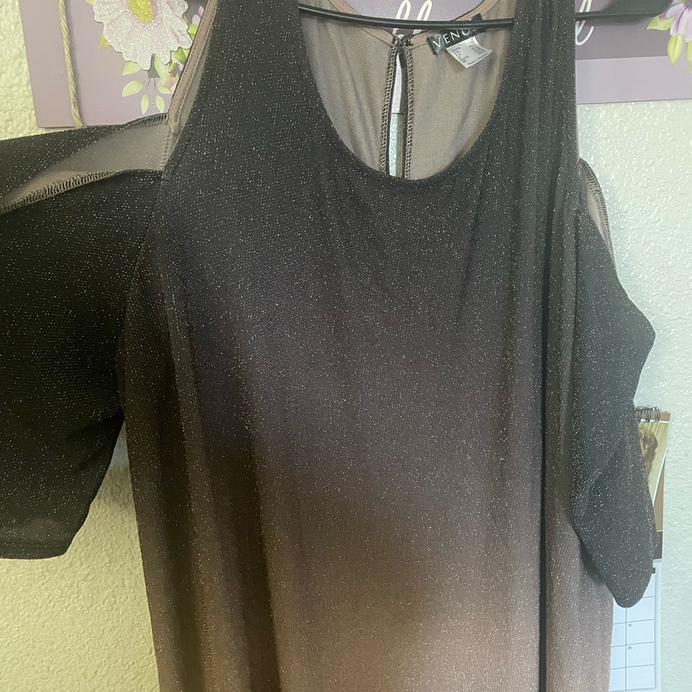 Venus Sparkling Ombré Black Cold Shoulder Dress 3x